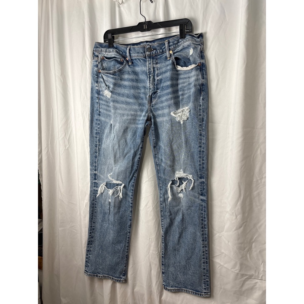 American Eagle Relaxed Straight Distressed Jeans Mens 34x32 Light Wash Flex
